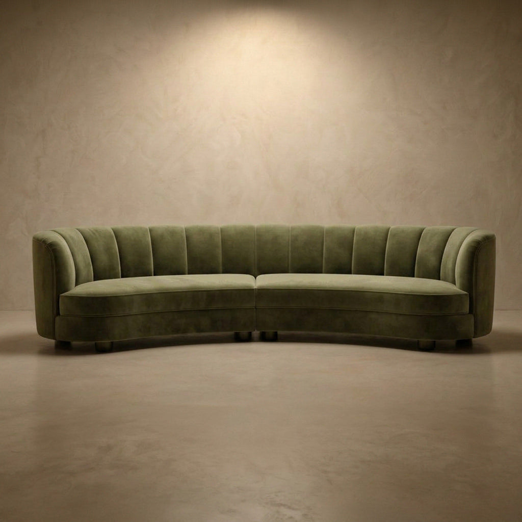 Galbe Curved Crescent Sofa in Mousse velvet