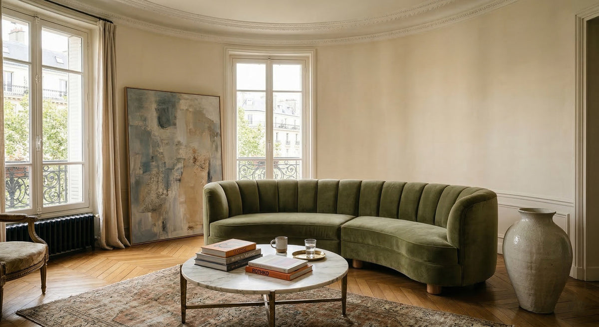 Galbe Curved Crescent Sofa — Mousse, Parisian salon